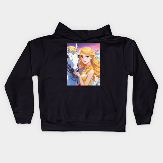 Adventure Anime Girl With Hourse Kids Hoodie by animegirlnft